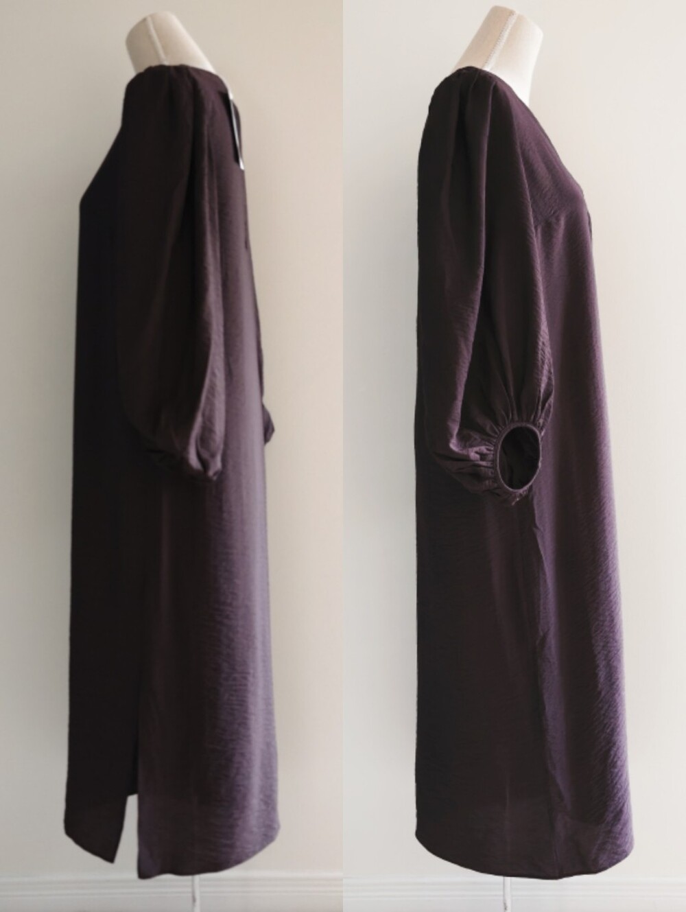 NWT & Other Stories Chocolate Brown V-Neck Midi Dress with Balloon Sleeves - Picture 5 of 15